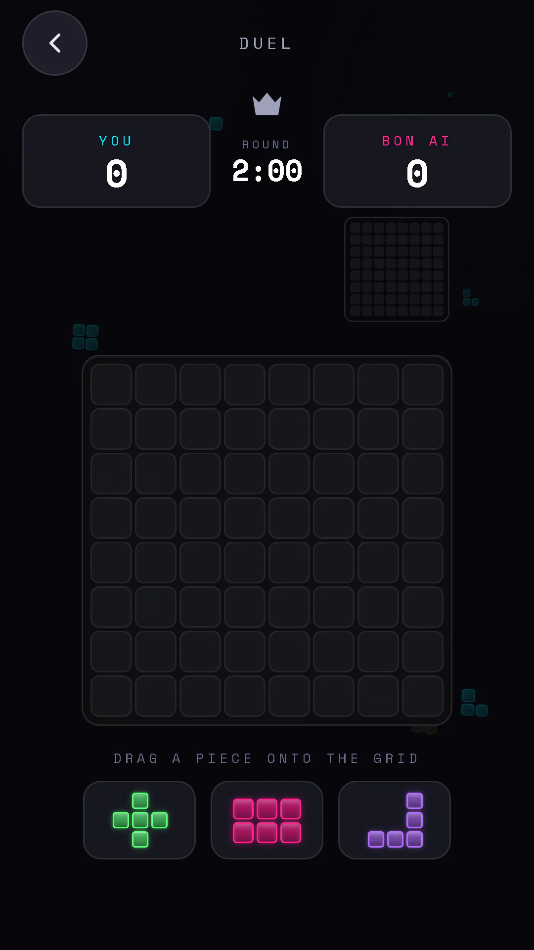 BON — Block of Neon — Duel: Versus play. Outscore an AI opponent, block for block.